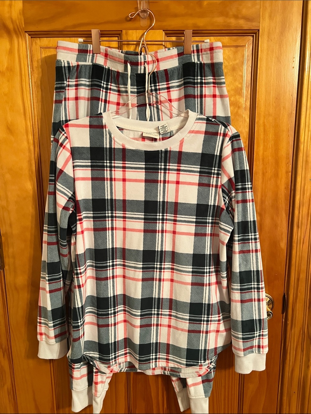 Rachel Zoe Plaid Long Sleeve Pajama Set in White, Black & Red